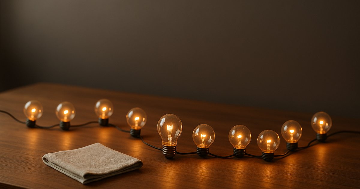 電球の列が、すべて点いている写真。